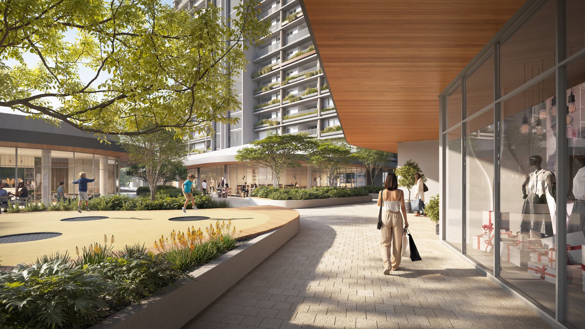 Perspectiva ilustrativa da galeria comercial coberta do Parque Una São José dos Campos