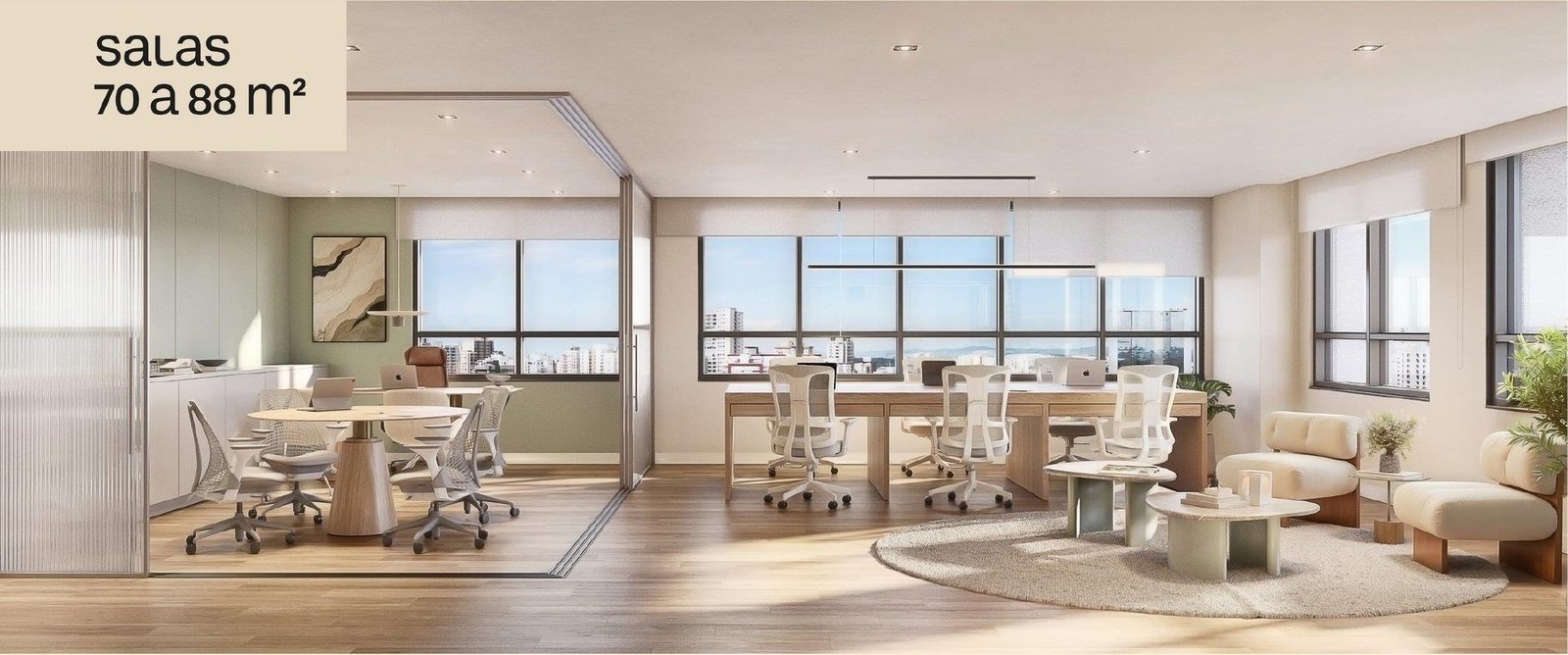 Ambiente comercial ilustrativo com 70 a 88 m² no Martim